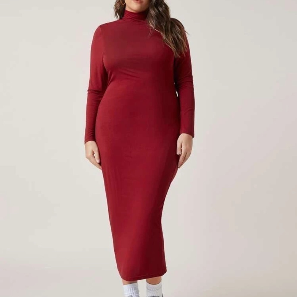 High neck bodycon burgundy stretch dress